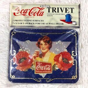 Vintage Coca-Cola Gentlelady and Poppies Tin Trivet Wall Plaque